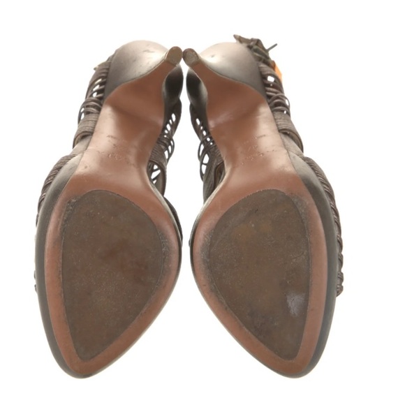 ALAIA Paris Metallic Bronze Leather Slingback Platform Pumps - Picture 6 of 8